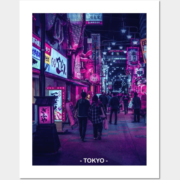 Tokyo Street Neon Synthwave Wall Art by JeffDesign